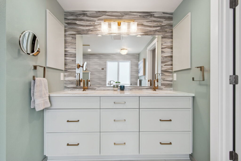 Custom Cabinet in Primary Bathroom in Sea Glass