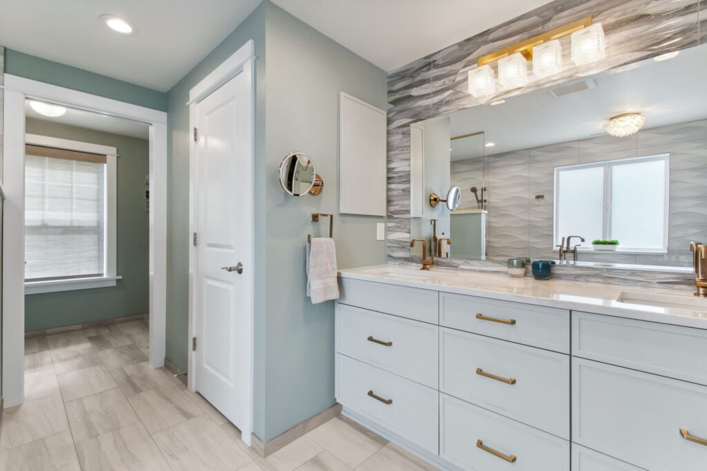 Custom Cabinet in Primary Bathroom in Sea Glass