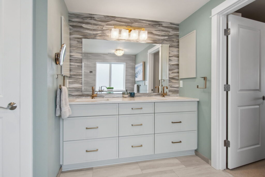 Custom Cabinet in Primary Bathroom in Sea Glass